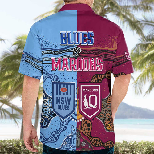 Blues and Maroons Rugby Hawaiian Shirt State of Origin NSW Combine Queensland Aboriginal 2023 LT9