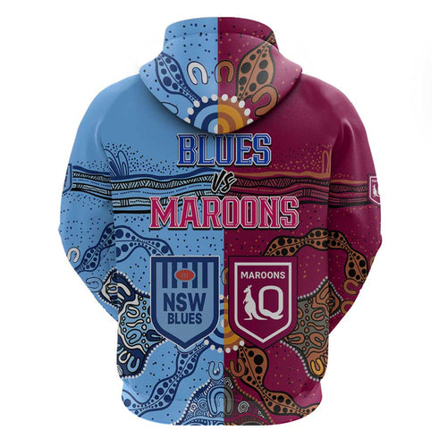 Blues and Maroons Rugby Hoodie State of Origin NSW Combine Queensland Aboriginal 2023 LT9
