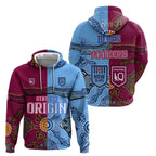 Blues and Maroons Rugby Hoodie State of Origin NSW Combine Queensland Aboriginal 2023 LT9