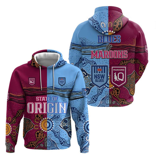 Blues and Maroons Rugby Hoodie State of Origin NSW Combine Queensland Aboriginal 2023 LT9