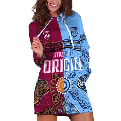 Blues and Maroons Rugby Hoodie Dress State of Origin NSW Combine Queensland Aboriginal 2023 LT9