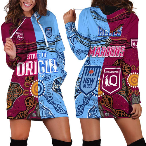 Blues and Maroons Rugby Hoodie Dress State of Origin NSW Combine Queensland Aboriginal 2023 LT9