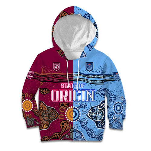 Blues and Maroons Rugby Kid Hoodie State of Origin NSW Combine Queensland Aboriginal 2023 LT9