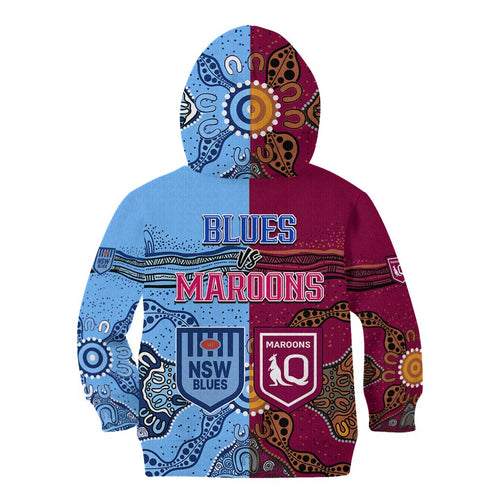 Blues and Maroons Rugby Kid Hoodie State of Origin NSW Combine Queensland Aboriginal 2023 LT9