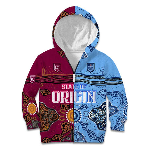 Blues and Maroons Rugby Kid Hoodie State of Origin NSW Combine Queensland Aboriginal 2023 LT9