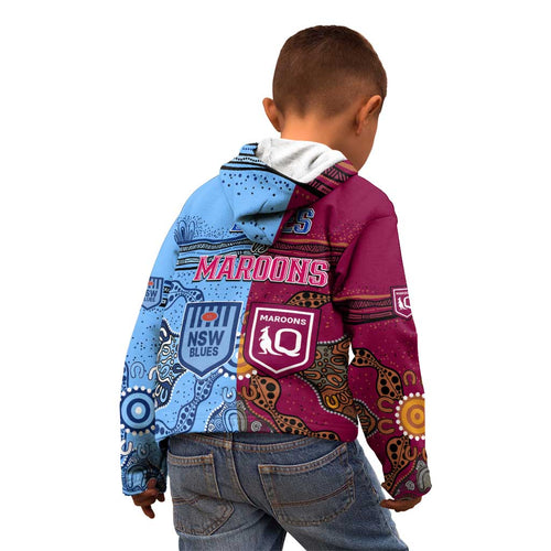 Blues and Maroons Rugby Kid Hoodie State of Origin NSW Combine Queensland Aboriginal 2023 LT9
