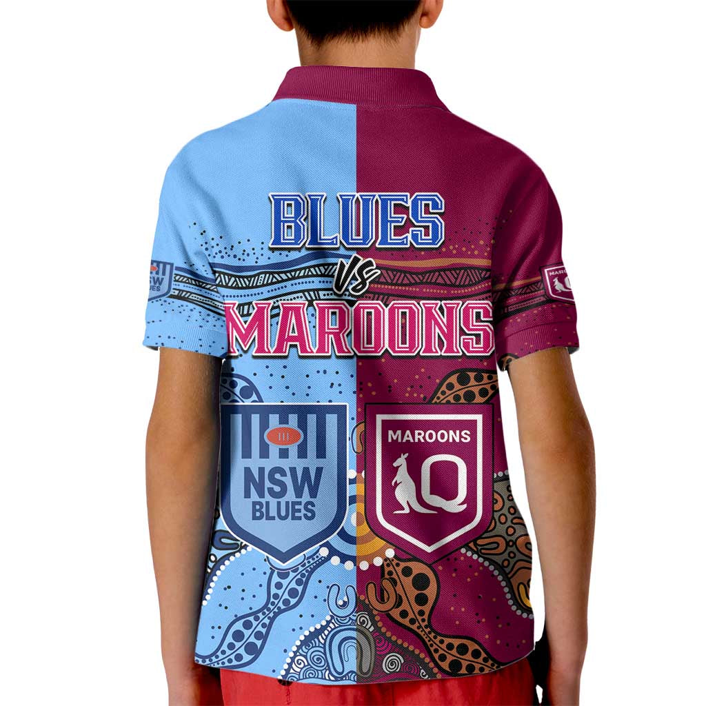 Blues and Maroons Rugby Kid Polo Shirt State of Origin NSW Combine Queensland Aboriginal 2023 LT9