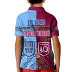 Blues and Maroons Rugby Kid Polo Shirt State of Origin NSW Combine Queensland Aboriginal 2023 LT9