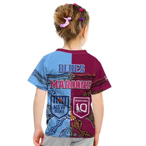 Blues and Maroons Rugby Kid T Shirt State of Origin NSW Combine Queensland Aboriginal 2023 LT9