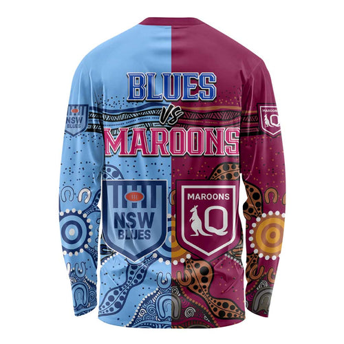 Blues and Maroons Rugby Long Sleeve Shirt State of Origin NSW Combine Queensland Aboriginal 2023 LT9