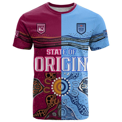 Blues and Maroons Rugby T Shirt State of Origin NSW Combine Queensland Aboriginal 2023 LT9