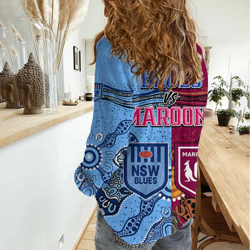 Blues and Maroons Rugby Women Casual Shirt State of Origin NSW Combine Queensland Aboriginal 2023 LT9