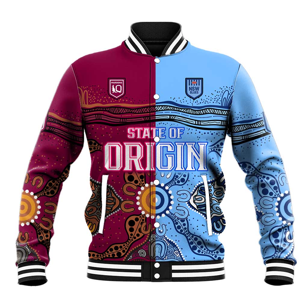 (Custom Text And Number) Blues and Maroons Rugby Baseball Jacket State of Origin NSW Combine Queensland Aboriginal 2023 LT9