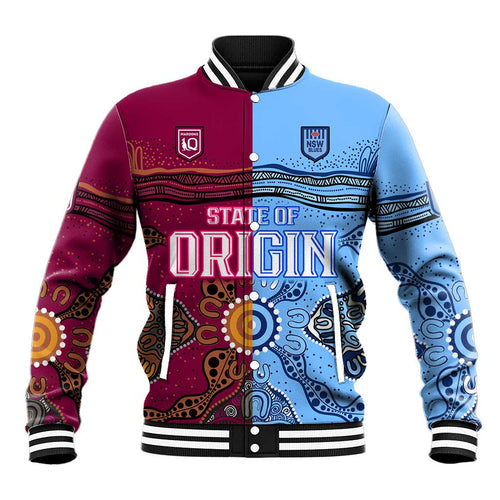 (Custom Text And Number) Blues and Maroons Rugby Baseball Jacket State of Origin NSW Combine Queensland Aboriginal 2023 LT9