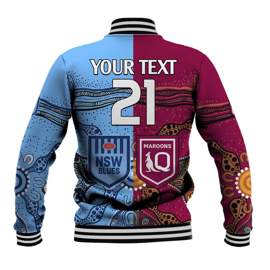 (Custom Text And Number) Blues and Maroons Rugby Baseball Jacket State of Origin NSW Combine Queensland Aboriginal 2023 LT9