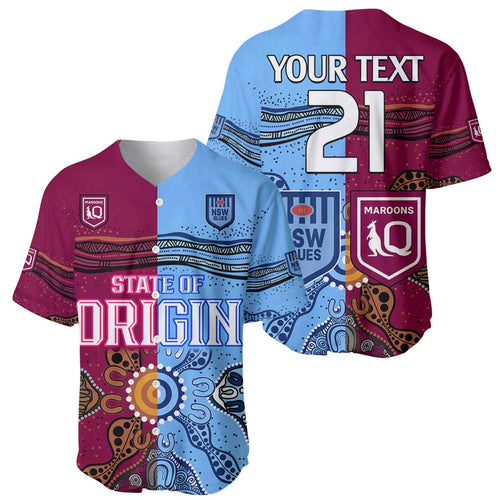 (Custom Text And Number) Blues and Maroons Rugby Baseball Jersey State of Origin NSW Combine Queensland Aboriginal 2023 LT9