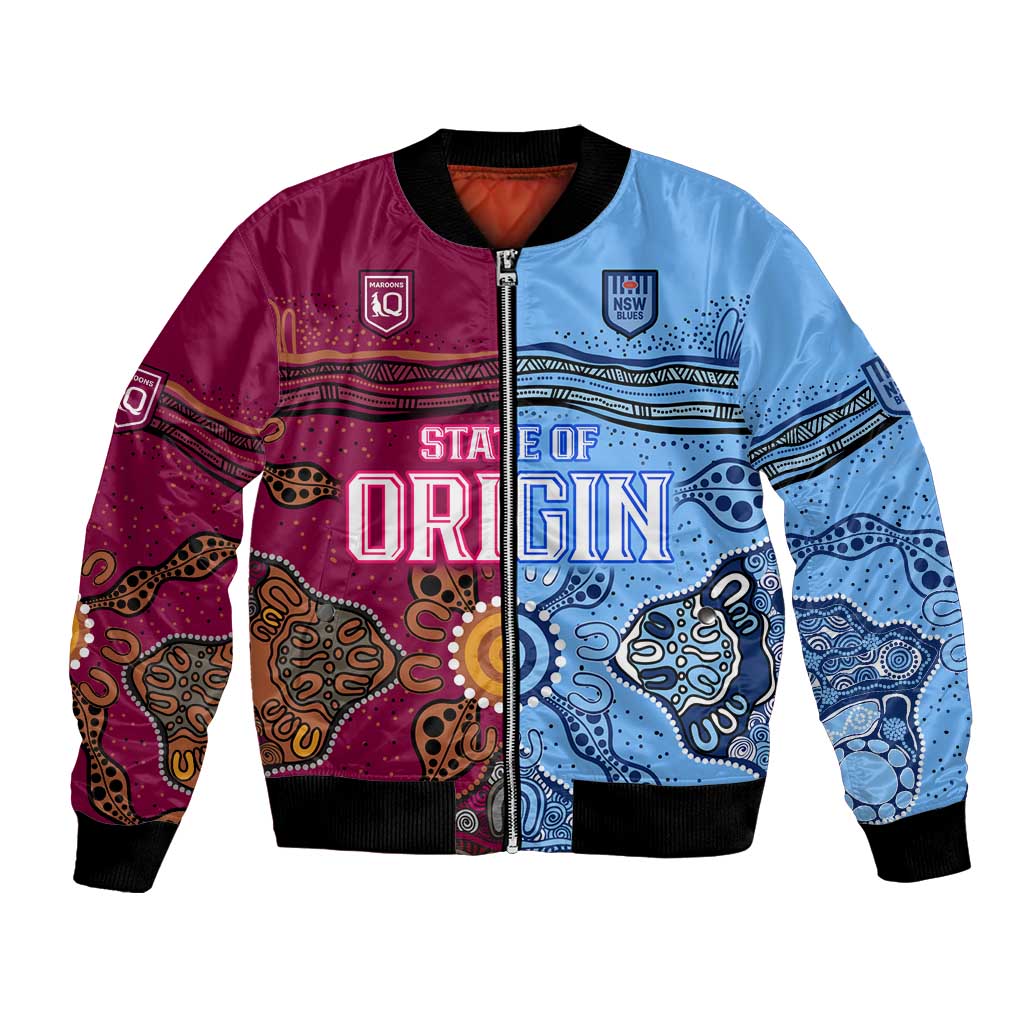 (Custom Text And Number) Blues and Maroons Rugby Bomber Jacket State of Origin NSW Combine Queensland Aboriginal 2023 LT9
