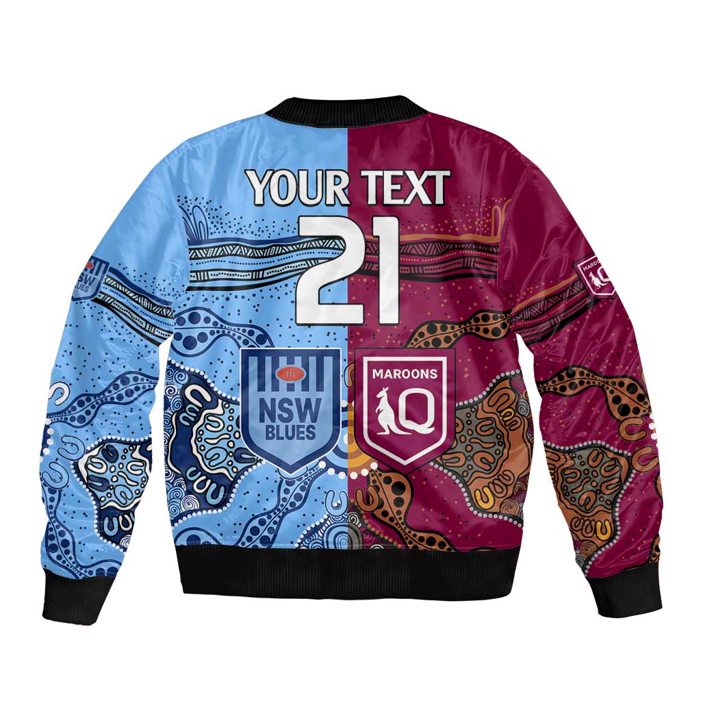 (Custom Text And Number) Blues and Maroons Rugby Bomber Jacket State of Origin NSW Combine Queensland Aboriginal 2023 LT9