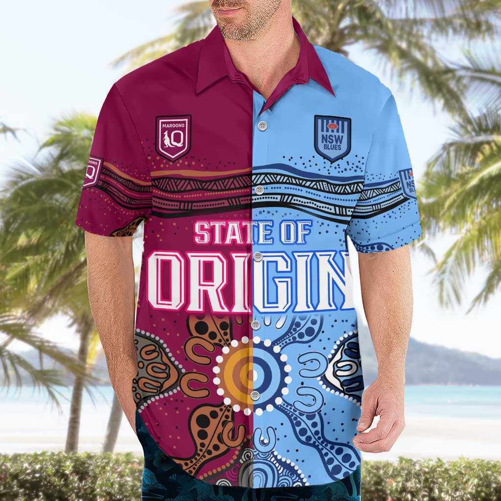 (Custom Text And Number) Blues and Maroons Rugby Hawaiian Shirt State of Origin NSW Combine Queensland Aboriginal 2023 LT9