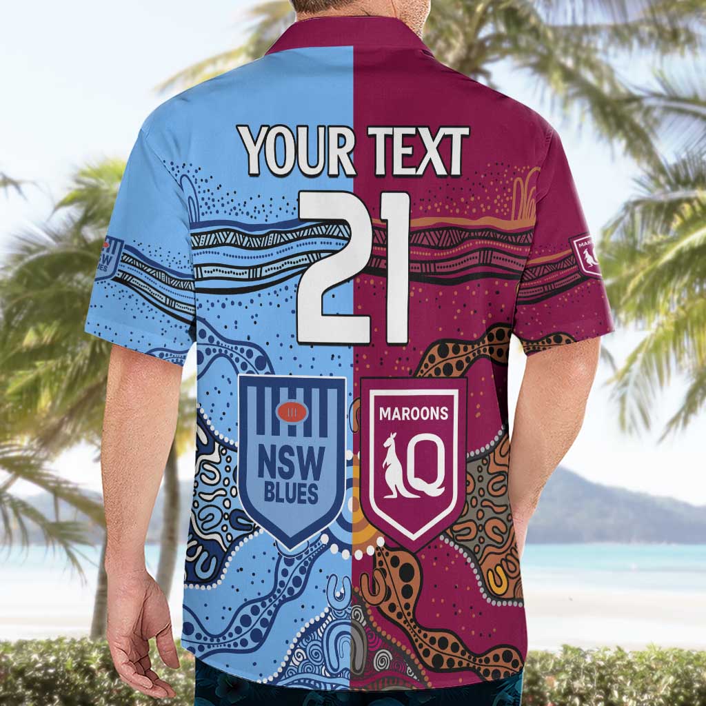 (Custom Text And Number) Blues and Maroons Rugby Hawaiian Shirt State of Origin NSW Combine Queensland Aboriginal 2023 LT9