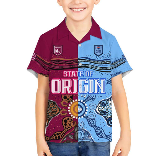 (Custom Text And Number) Blues and Maroons Rugby Hawaiian Shirt State of Origin NSW Combine Queensland Aboriginal 2023 LT9