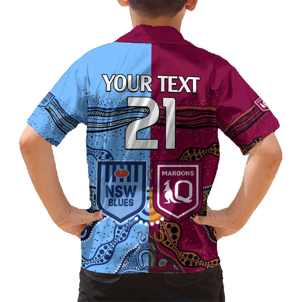 (Custom Text And Number) Blues and Maroons Rugby Hawaiian Shirt State of Origin NSW Combine Queensland Aboriginal 2023 LT9