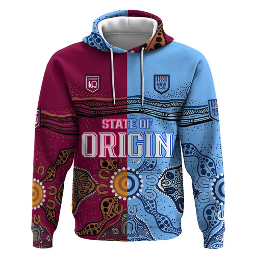 (Custom Text And Number) Blues and Maroons Rugby Hoodie State of Origin NSW Combine Queensland Aboriginal 2023 LT9