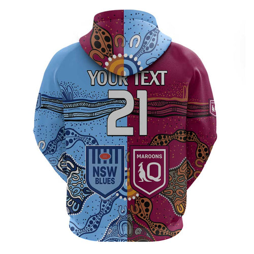 (Custom Text And Number) Blues and Maroons Rugby Hoodie State of Origin NSW Combine Queensland Aboriginal 2023 LT9
