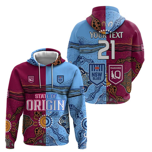 (Custom Text And Number) Blues and Maroons Rugby Hoodie State of Origin NSW Combine Queensland Aboriginal 2023 LT9
