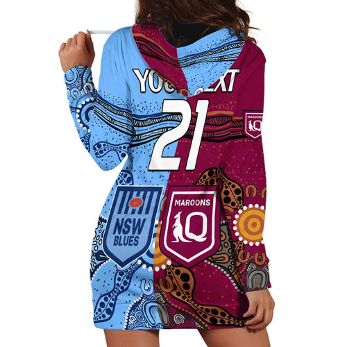 (Custom Text And Number) Blues and Maroons Rugby Hoodie Dress State of Origin NSW Combine Queensland Aboriginal 2023 LT9