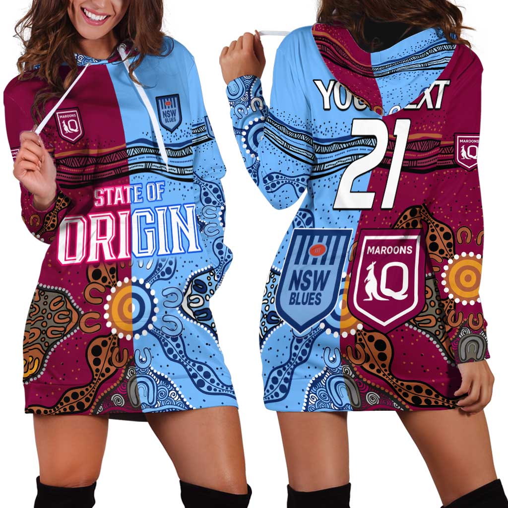 (Custom Text And Number) Blues and Maroons Rugby Hoodie Dress State of Origin NSW Combine Queensland Aboriginal 2023 LT9