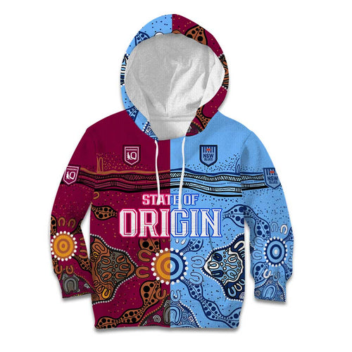 (Custom Text And Number) Blues and Maroons Rugby Kid Hoodie State of Origin NSW Combine Queensland Aboriginal 2023 LT9