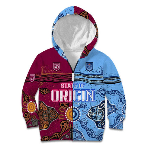 (Custom Text And Number) Blues and Maroons Rugby Kid Hoodie State of Origin NSW Combine Queensland Aboriginal 2023 LT9