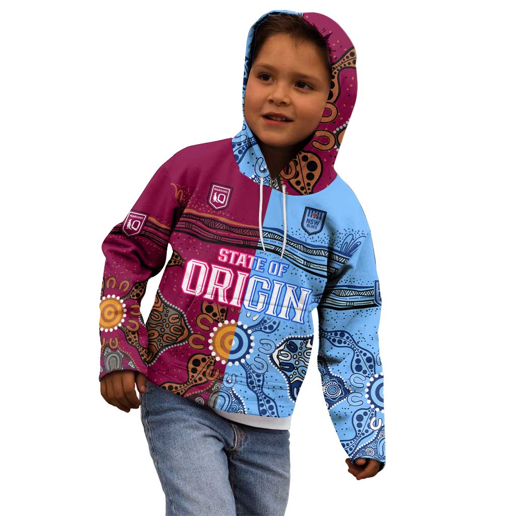 (Custom Text And Number) Blues and Maroons Rugby Kid Hoodie State of Origin NSW Combine Queensland Aboriginal 2023 LT9