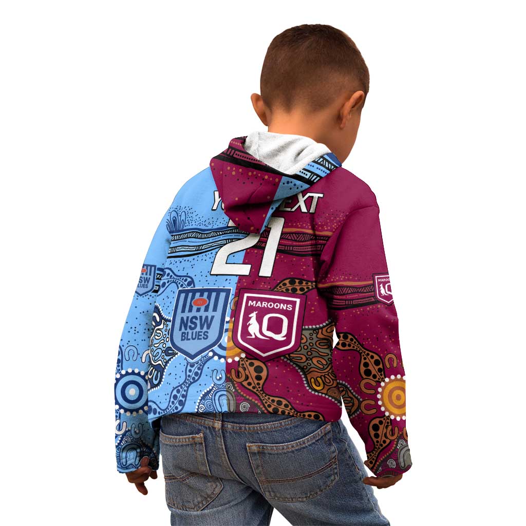(Custom Text And Number) Blues and Maroons Rugby Kid Hoodie State of Origin NSW Combine Queensland Aboriginal 2023 LT9