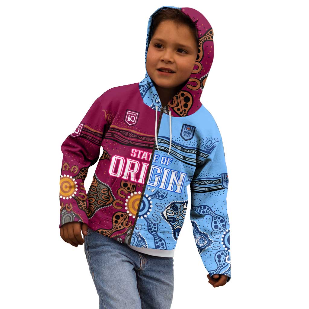 (Custom Text And Number) Blues and Maroons Rugby Kid Hoodie State of Origin NSW Combine Queensland Aboriginal 2023 LT9