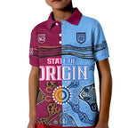 (Custom Text And Number) Blues and Maroons Rugby Kid Polo Shirt State of Origin NSW Combine Queensland Aboriginal 2023 LT9