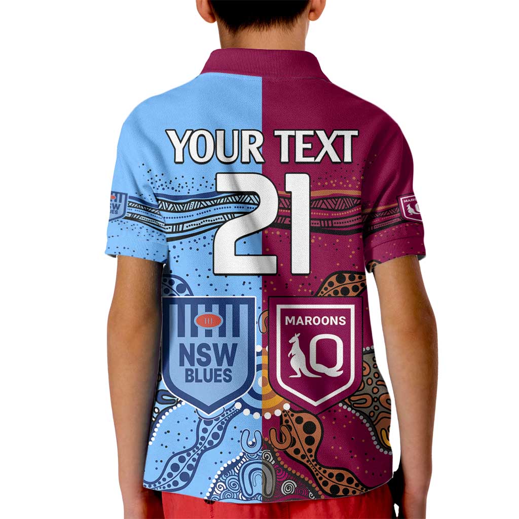 (Custom Text And Number) Blues and Maroons Rugby Kid Polo Shirt State of Origin NSW Combine Queensland Aboriginal 2023 LT9