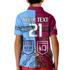 (Custom Text And Number) Blues and Maroons Rugby Kid Polo Shirt State of Origin NSW Combine Queensland Aboriginal 2023 LT9