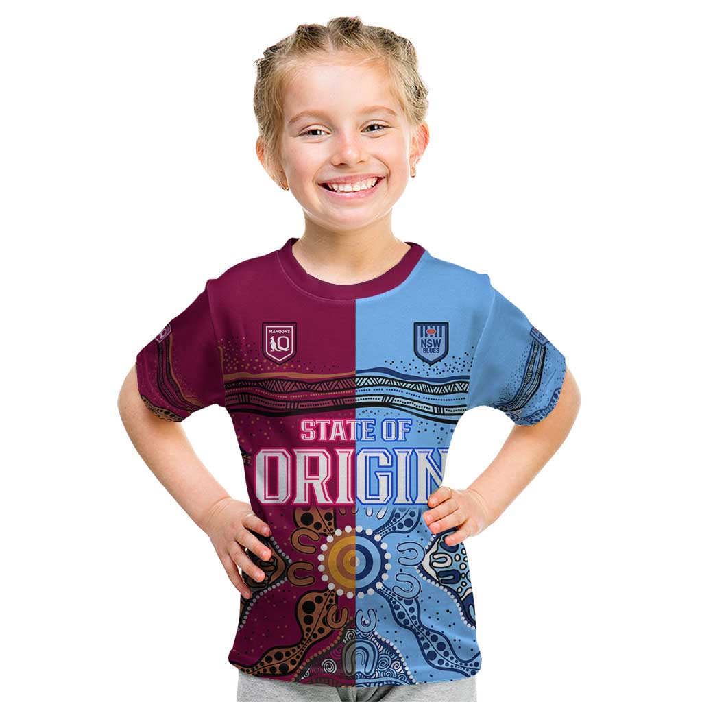(Custom Text And Number) Blues and Maroons Rugby Kid T Shirt State of Origin NSW Combine Queensland Aboriginal 2023 LT9