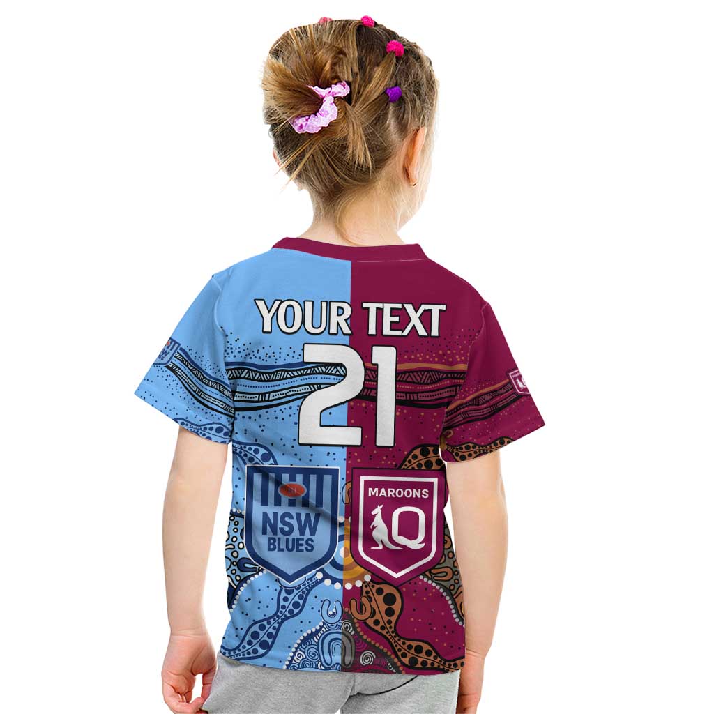 (Custom Text And Number) Blues and Maroons Rugby Kid T Shirt State of Origin NSW Combine Queensland Aboriginal 2023 LT9