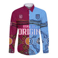 (Custom Text And Number) Blues and Maroons Rugby Long Sleeve Button Shirt State of Origin NSW Combine Queensland Aboriginal 2023 LT9