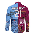 (Custom Text And Number) Blues and Maroons Rugby Long Sleeve Button Shirt State of Origin NSW Combine Queensland Aboriginal 2023 LT9