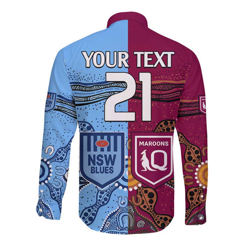 (Custom Text And Number) Blues and Maroons Rugby Long Sleeve Button Shirt State of Origin NSW Combine Queensland Aboriginal 2023 LT9