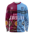 (Custom Text And Number) Blues and Maroons Rugby Long Sleeve Shirt State of Origin NSW Combine Queensland Aboriginal 2023 LT9