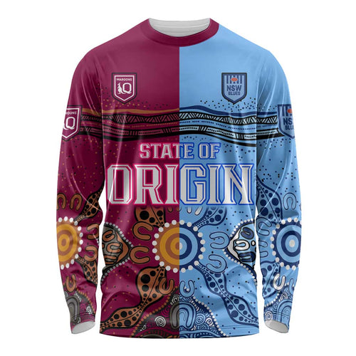 (Custom Text And Number) Blues and Maroons Rugby Long Sleeve Shirt State of Origin NSW Combine Queensland Aboriginal 2023 LT9