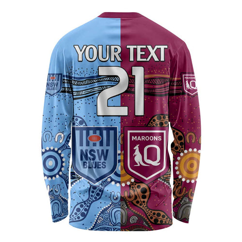 (Custom Text And Number) Blues and Maroons Rugby Long Sleeve Shirt State of Origin NSW Combine Queensland Aboriginal 2023 LT9