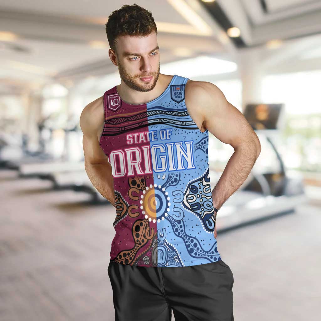 (Custom Text And Number) Blues and Maroons Rugby Men Tank Top State of Origin NSW Combine Queensland Aboriginal 2023 LT9