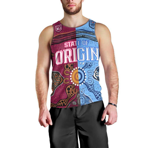 (Custom Text And Number) Blues and Maroons Rugby Men Tank Top State of Origin NSW Combine Queensland Aboriginal 2023 LT9