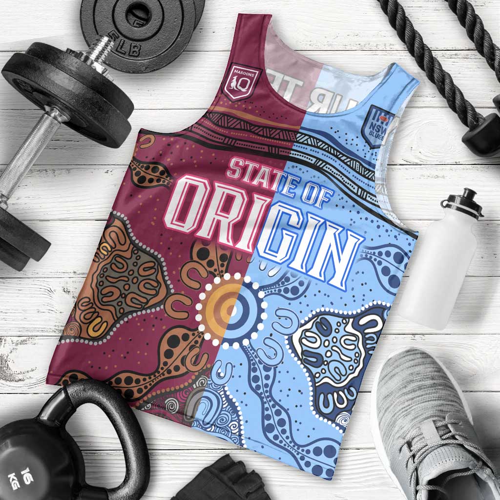 (Custom Text And Number) Blues and Maroons Rugby Men Tank Top State of Origin NSW Combine Queensland Aboriginal 2023 LT9